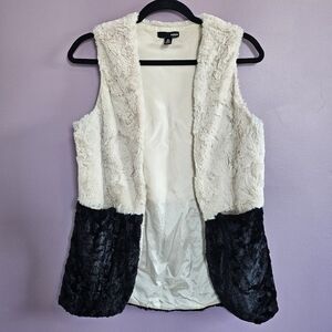 Aqua Faux Fur Beige & Black Colorblock Soft Chic Open Front Vest
